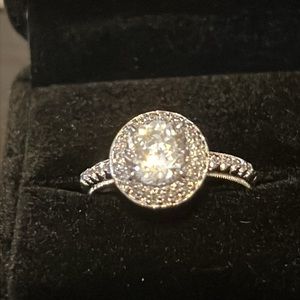 Tacori double halo ring  with scrollwork